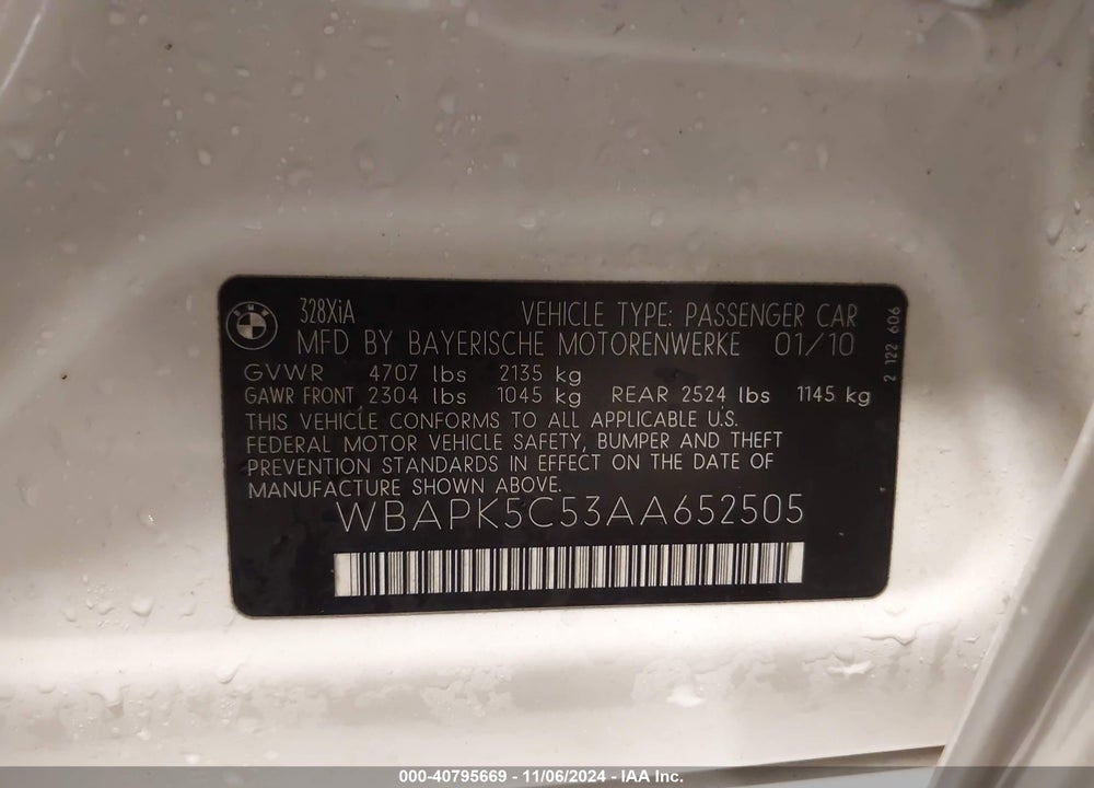 2010 BMW 3 SERIES 328I XDRIVE VIN: WBAPK5C53AA652505