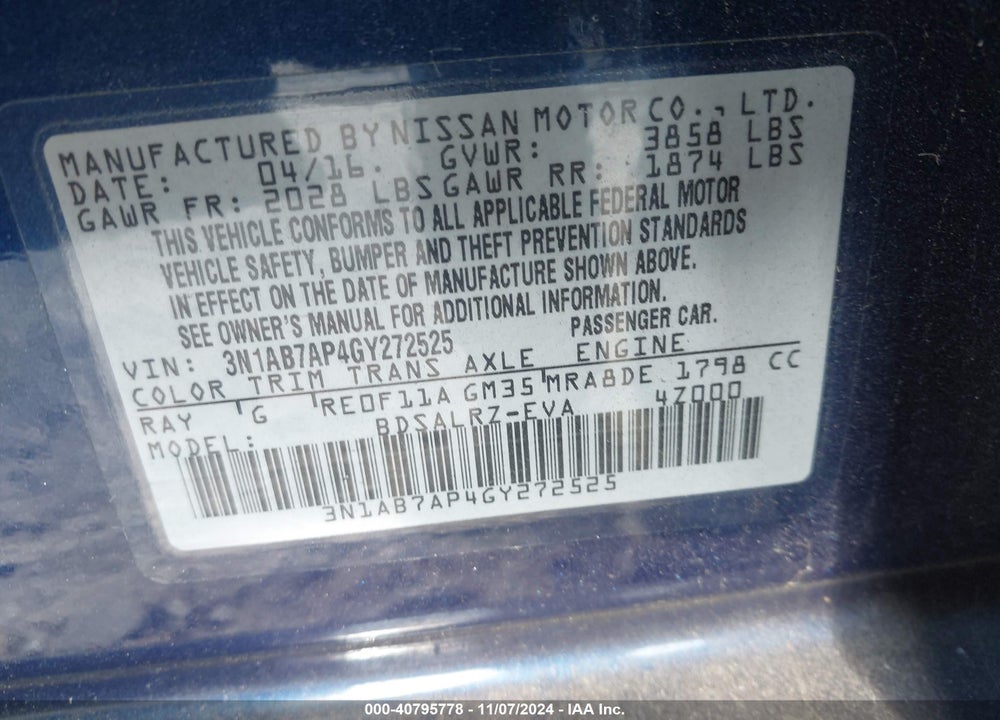 2016 NISSAN SENTRA SR VIN: 3N1AB7AP4GY272525