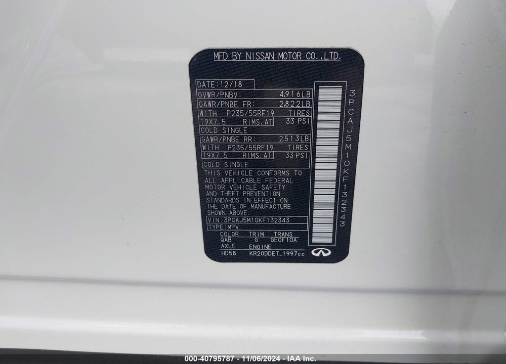2019 INFINITI QX50 LUXE VIN: 3PCAJ5M10KF132343