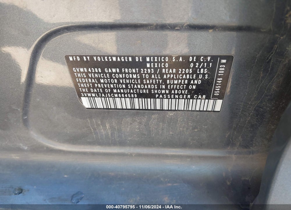2012 VOLKSWAGEN JETTA SPORTWAGEN 2.0L TDI VIN: 3VWML7AJ5CM664589