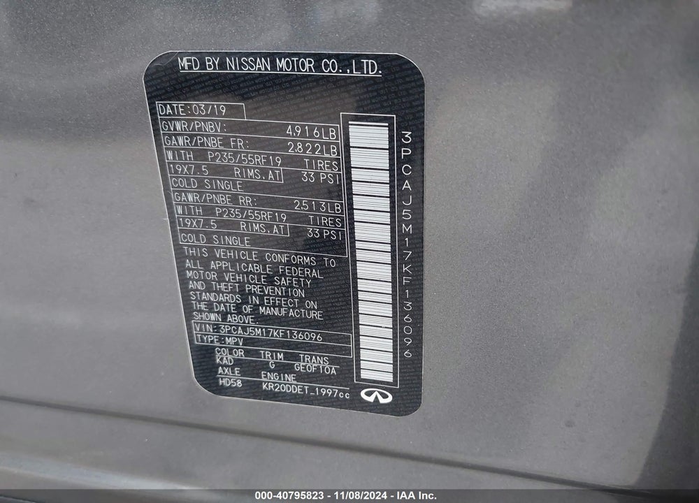 2019 INFINITI QX50 LUXE VIN: 3PCAJ5M17KF136096