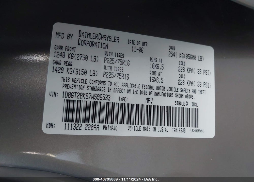 2007 DODGE NITRO SXT VIN: 1D8GT28K97W596533