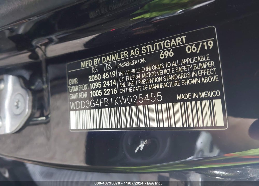 2019 MERCEDES-BENZ A 220 4MATIC VIN: WDD3G4FB1KW025455