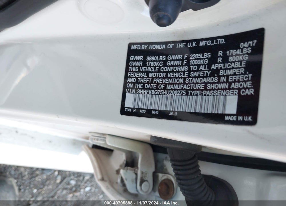 2017 HONDA CIVIC TYPE-R TOURING VIN: SHHFK8G75HU200275