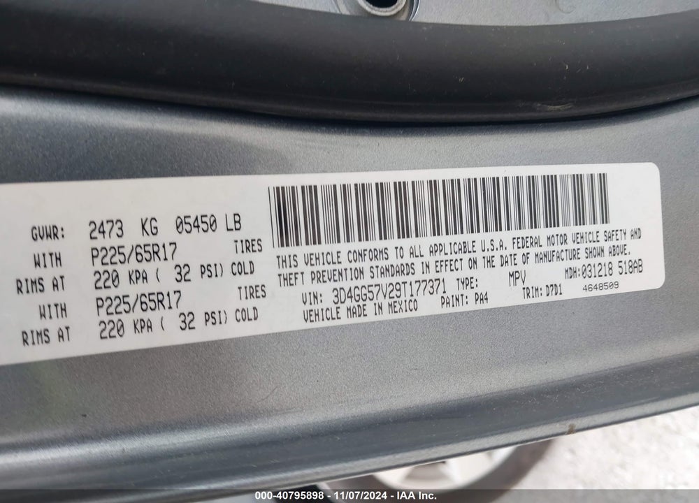 2009 DODGE JOURNEY SXT VIN: 3D4GG57V29T177371