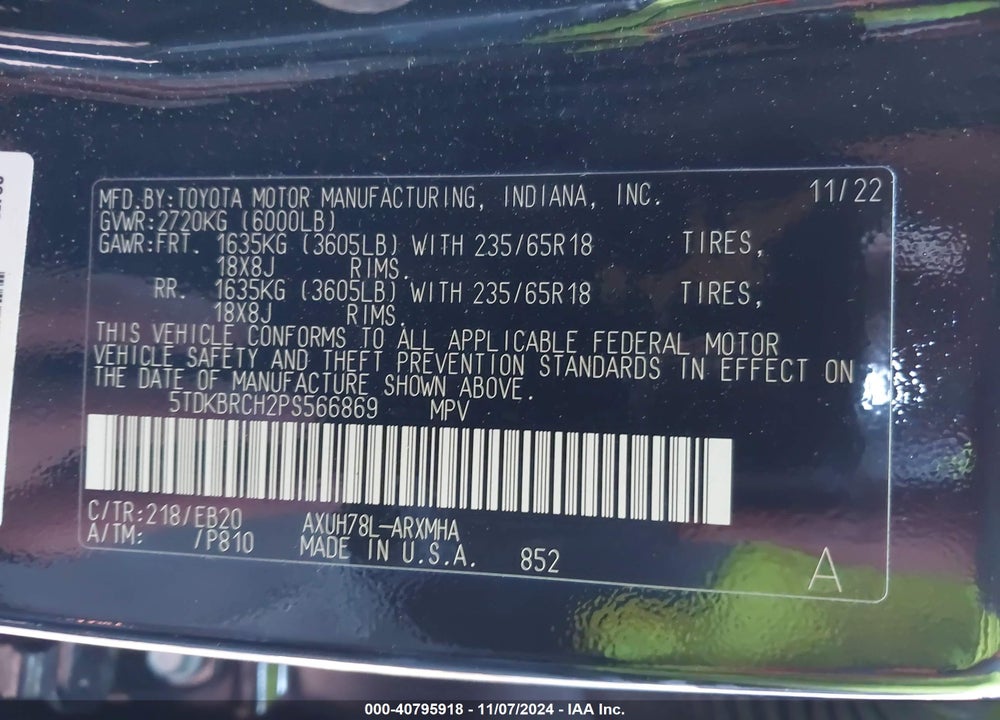 2023 TOYOTA HIGHLANDER HYBRID XLE VIN: 5TDKBRCH2PS566869