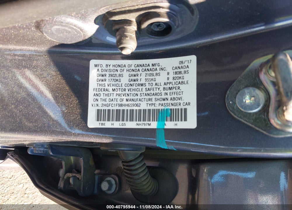 2017 HONDA CIVIC TOURING VIN: 2HGFC1F98HH659062