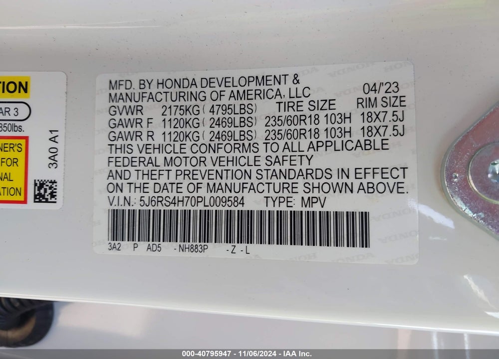 2023 HONDA CR-V EX-L AWD VIN: 5J6RS4H70PL009584