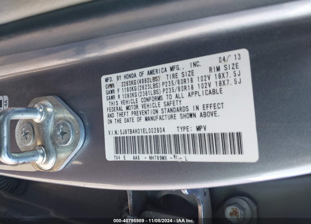 2014 ACURA RDX VIN: 5J8TB4H31EL002604