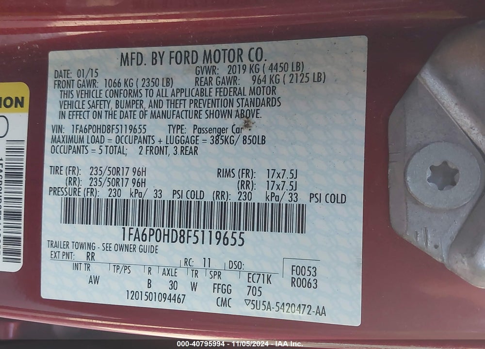 2015 FORD FUSION SE VIN: 1FA6P0HD8F5119655