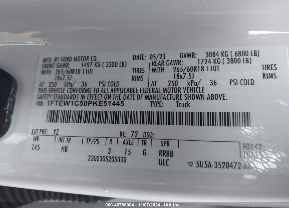 2023 FORD F-150 LARIAT VIN: 1FTEW1C50PKE51445