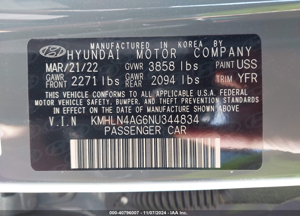 2022 HYUNDAI ELANTRA SEL VIN: KMHLN4AG6NU344834