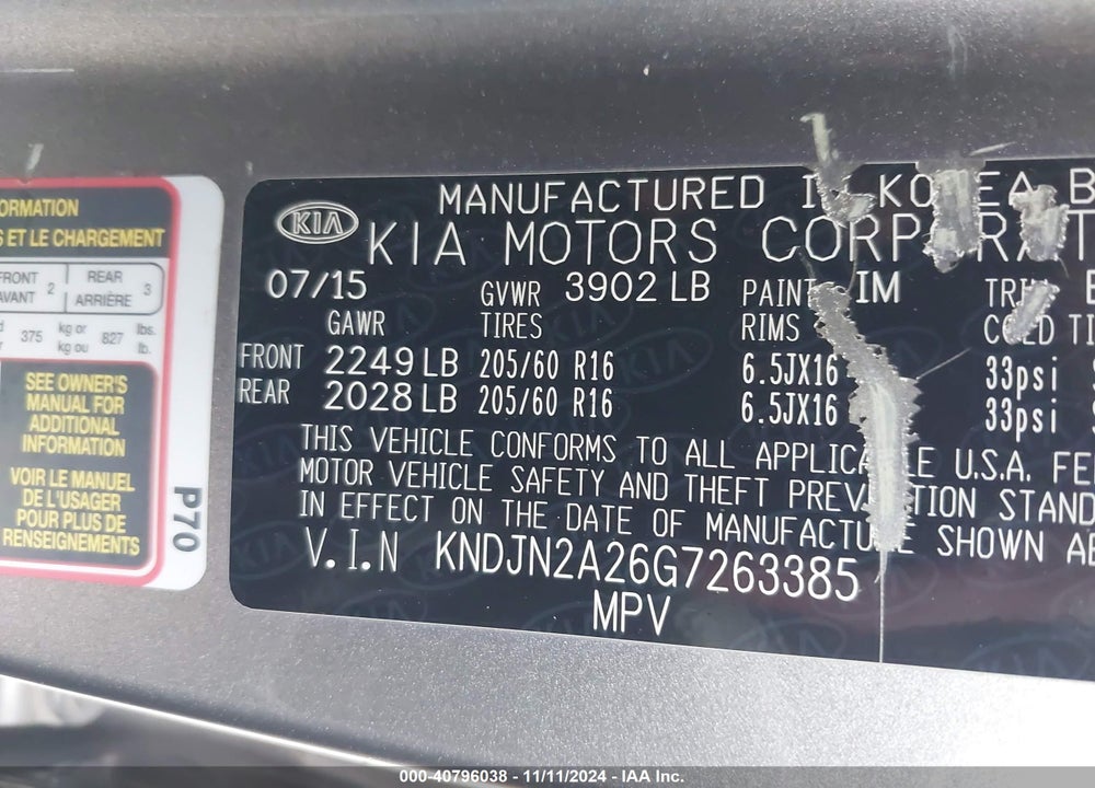 2016 KIA SOUL VIN: KNDJN2A26G7263385