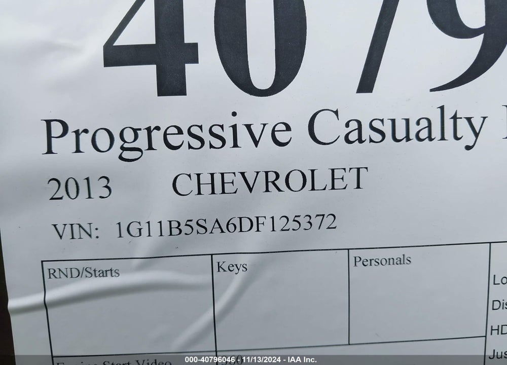 2013 CHEVROLET MALIBU VIN: 1G11B5SA6DF125372
