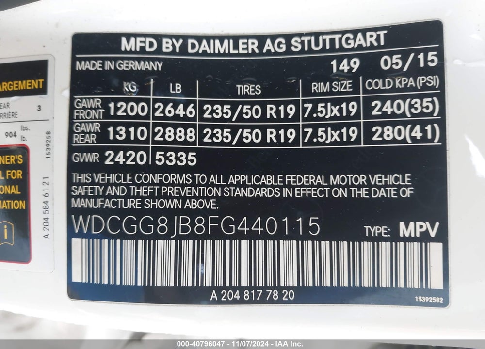 2015 MERCEDES-BENZ GLK 350 4MATIC VIN: WDCGG8JB8FG440115