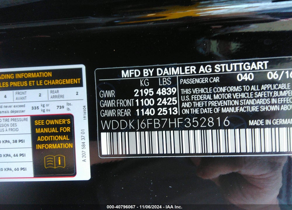 2017 MERCEDES-BENZ E 400 VIN: WDDKJ6FB7HF352816