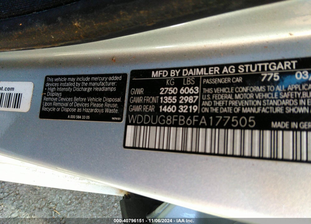 2015 MERCEDES-BENZ S 550 4MATIC VIN: WDDUG8FB6FA177505