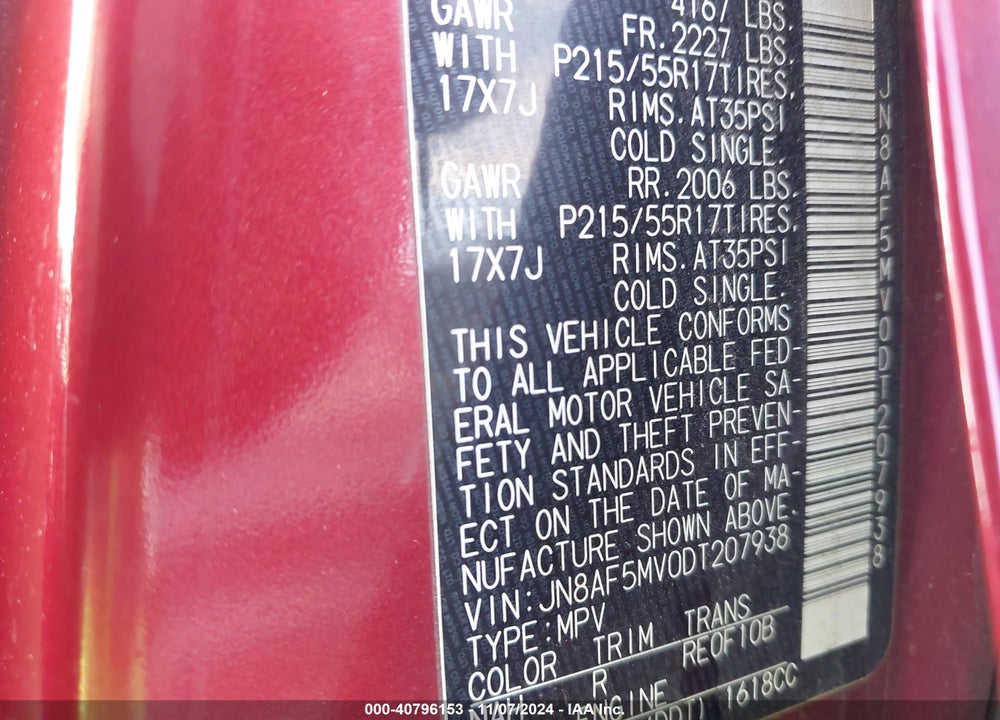 2013 NISSAN JUKE SL VIN: JN8AF5MV0DT207938