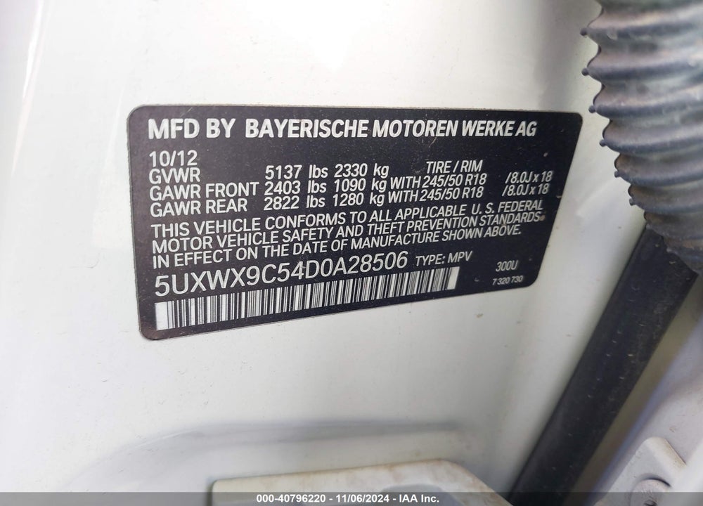 2013 BMW X3 XDRIVE28I VIN: 5UXWX9C54D0A28506