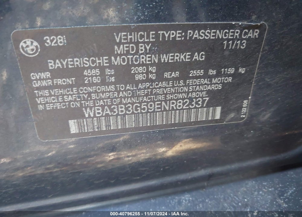 2014 BMW 328I XDRIVE VIN: WBA3B3G59ENR82337