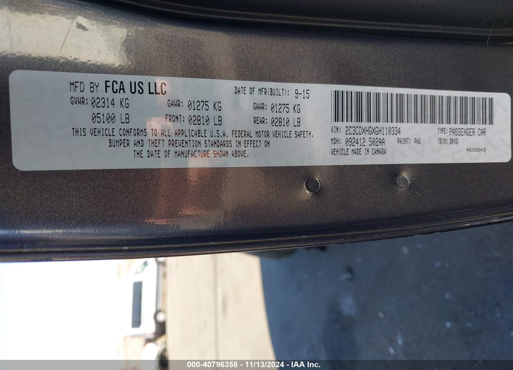 2016 DODGE CHARGER SXT VIN: 2C3CDXHGXGH110334