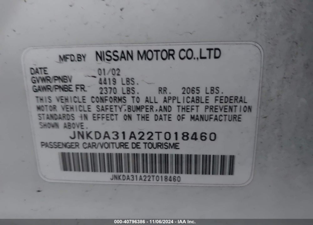 2002 INFINITI I35 LUXURY VIN: JNKDA31A22T018460