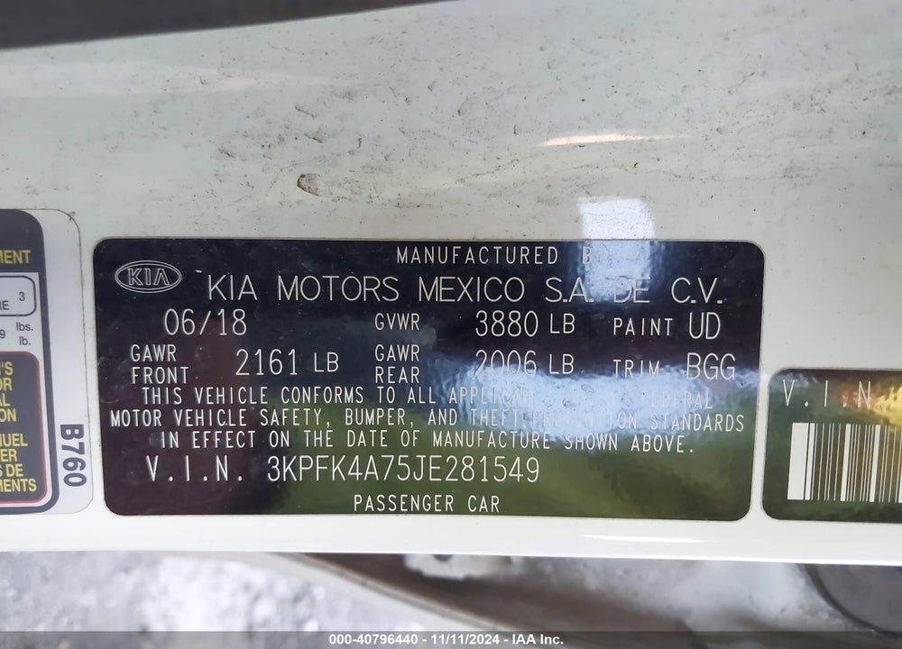 2018 KIA FORTE LX VIN: 3KPFK4A75JE281549