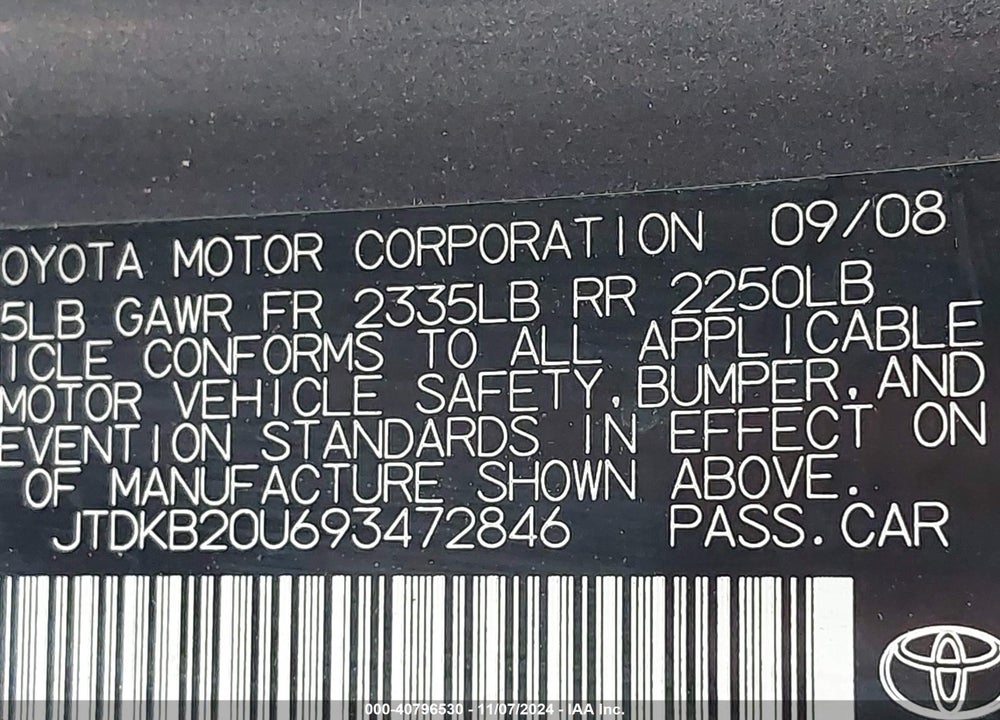 2009 TOYOTA PRIUS VIN: JTDKB20U693472846