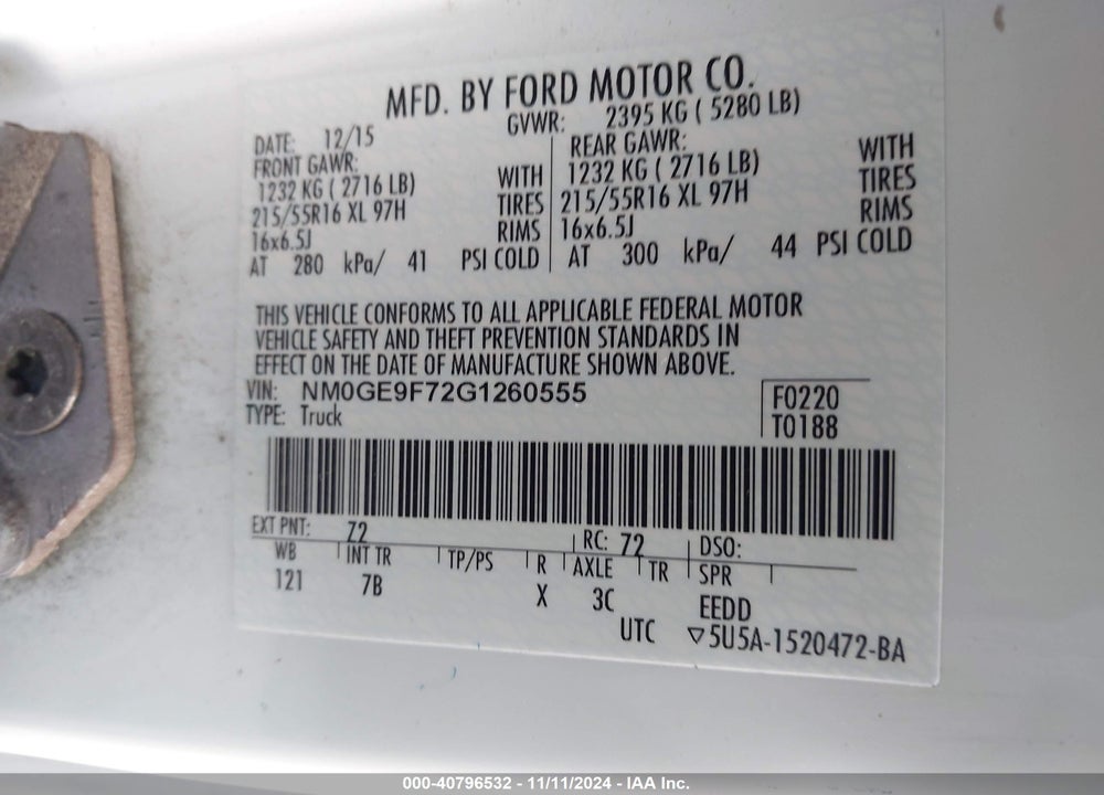 2016 FORD TRANSIT CONNECT XLT VIN: NM0GE9F72G1260555
