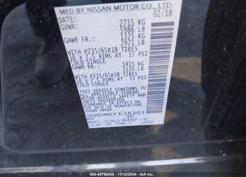 2018 NISSAN PATHFINDER SV VIN: 5N1DR2MM8JC638301