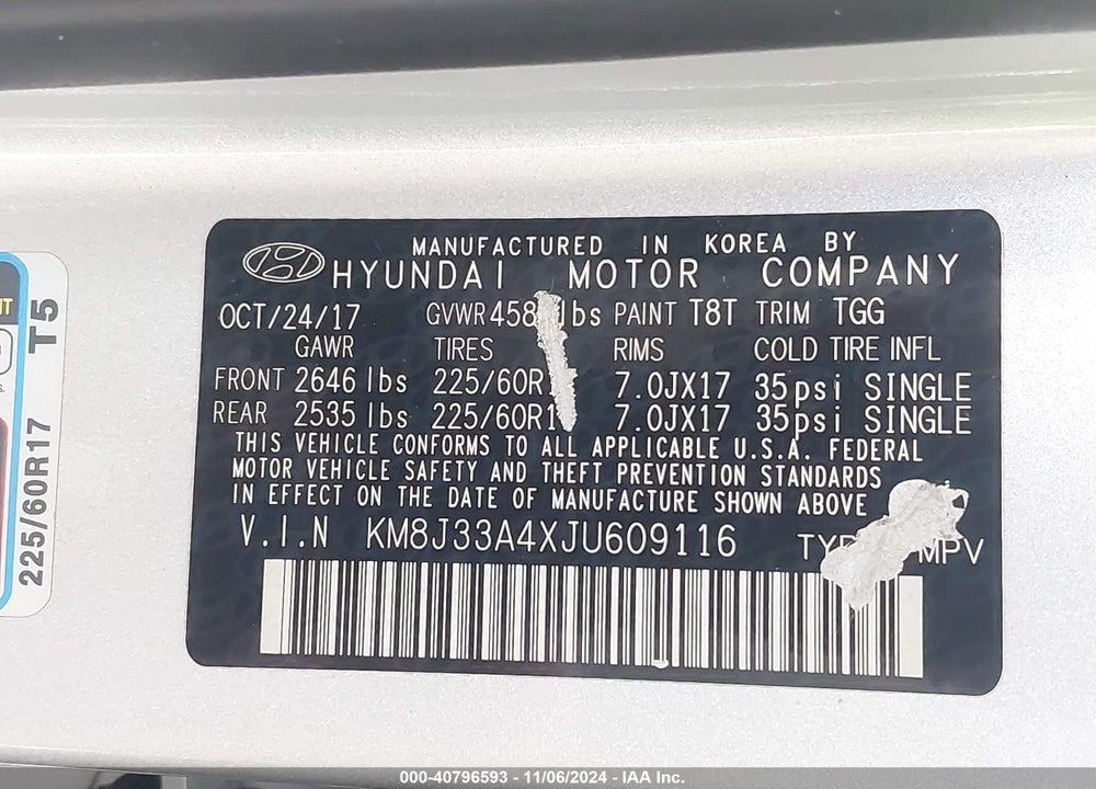 2018 HYUNDAI TUCSON SEL VIN: KM8J33A4XJU609116