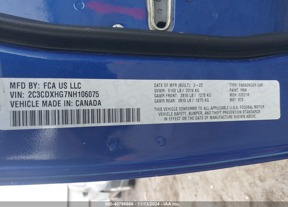 2022 DODGE CHARGER GT RWD VIN: 2C3CDXHG7NH106075