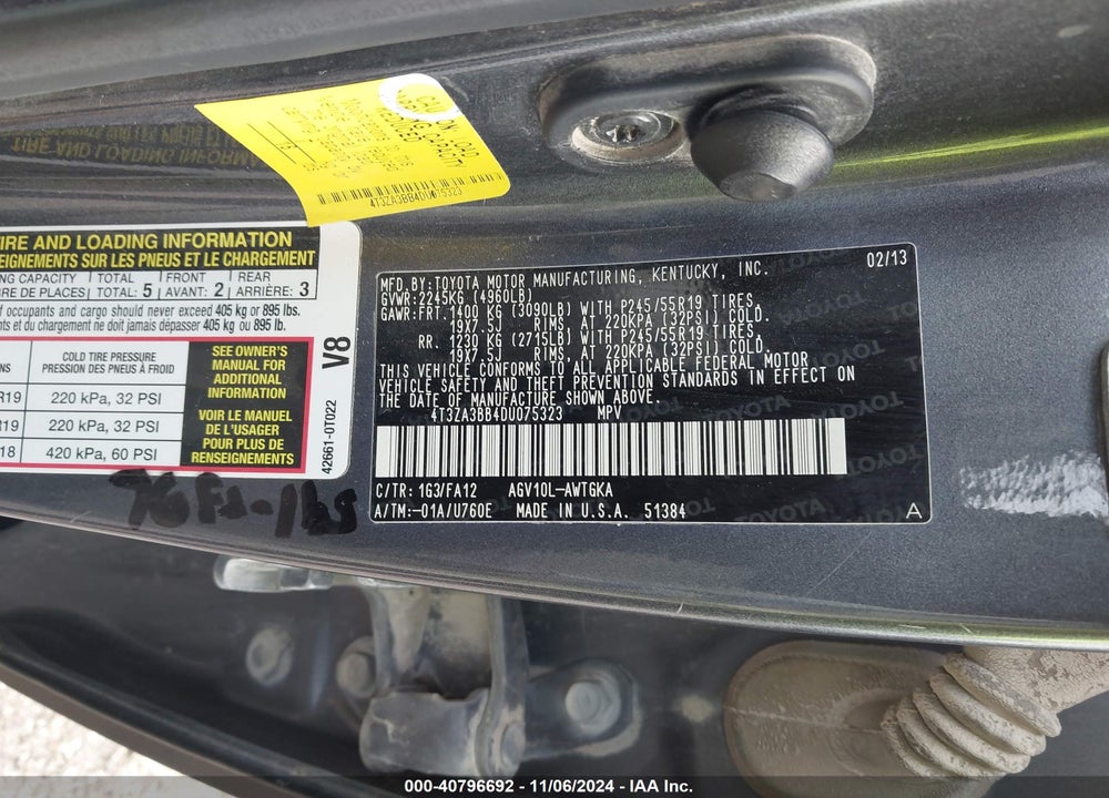 2013 TOYOTA VENZA LE VIN: 4T3ZA3BB4DU075323