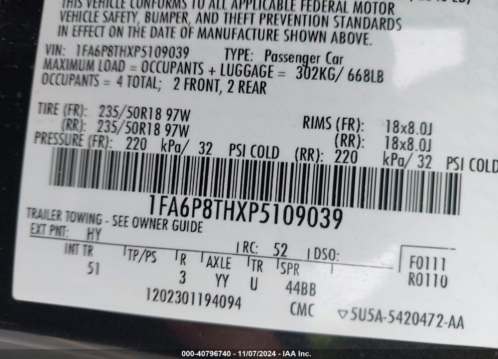 2023 FORD MUSTANG ECOBOOST PREMIUM VIN: 1FA6P8THXP5109039