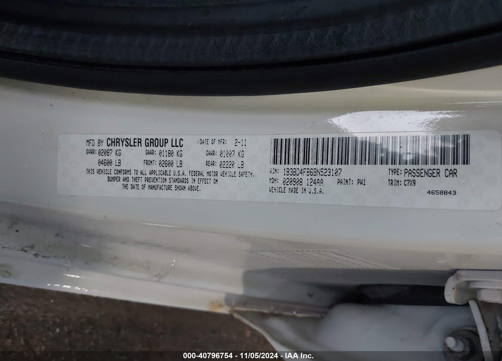 2011 DODGE AVENGER EXPRESS VIN: 1B3BD4FB6BN523107