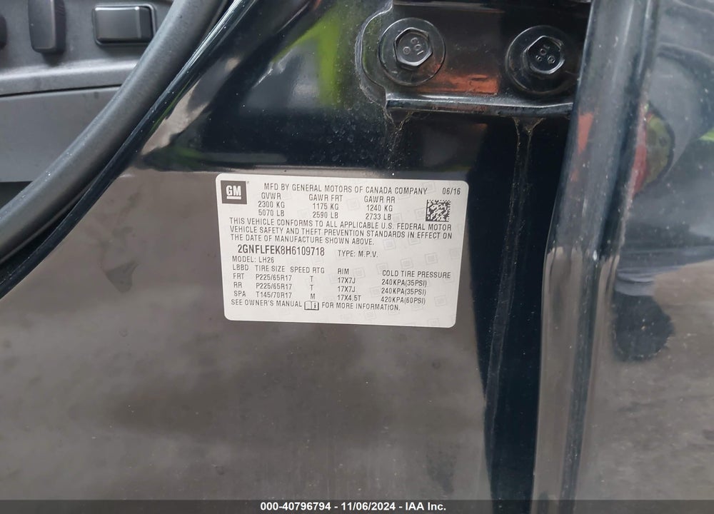 2017 CHEVROLET EQUINOX LT VIN: 2GNFLFEK8H6109718