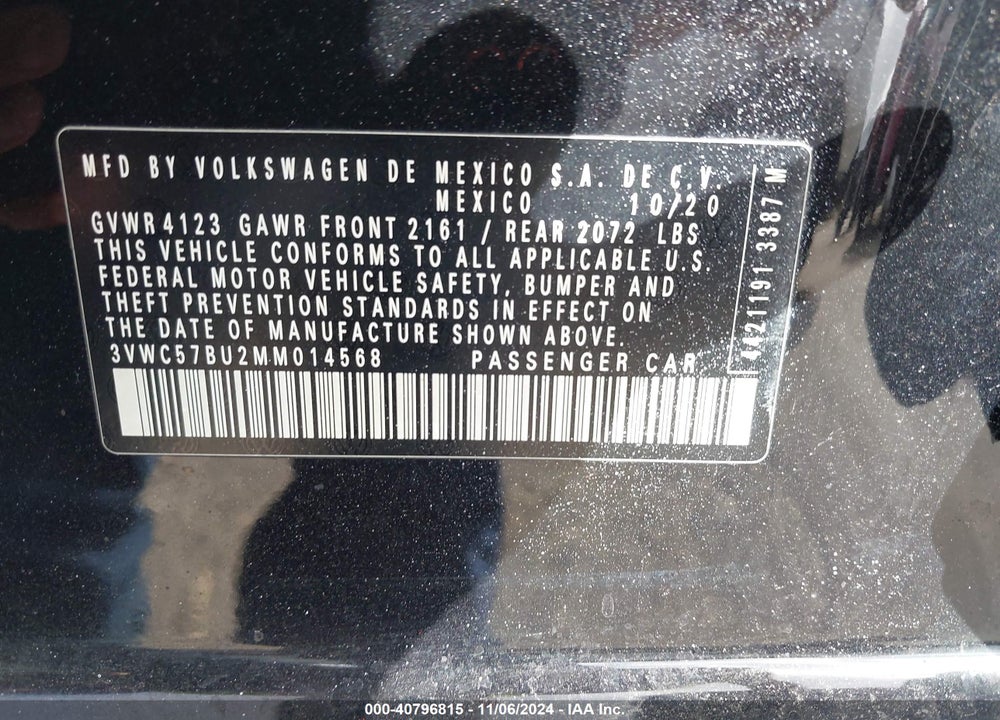 2021 VOLKSWAGEN JETTA VIN: 3VWC57BU2MM014568