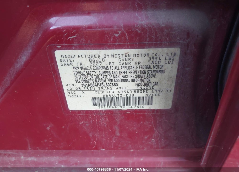 2011 NISSAN SENTRA 2.0S VIN: 3N1AB6AP4BL607850