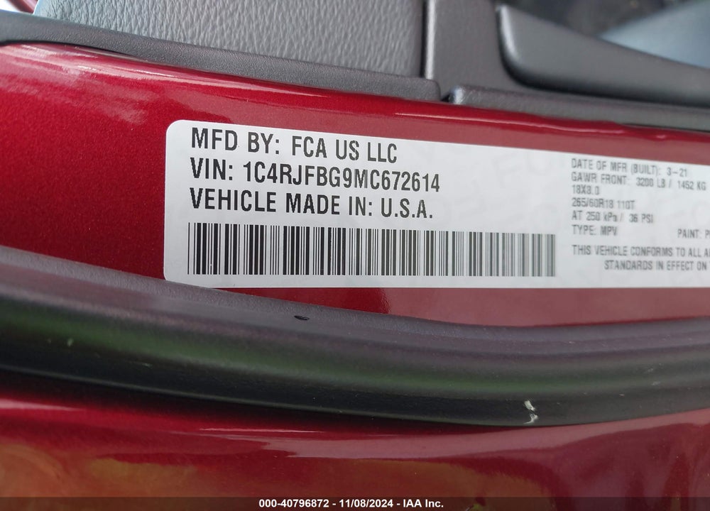 2021 JEEP GRAND CHEROKEE LIMITED 4X4 VIN: 1C4RJFBG9MC672614
