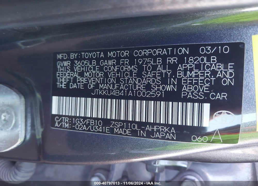 2010 SCION XD VIN: JTKKU4B41A1002591