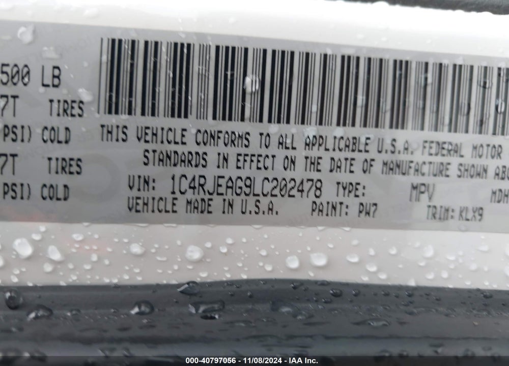 2020 JEEP GRAND CHEROKEE ALTITUDE 4X2 VIN: 1C4RJEAG9LC202478