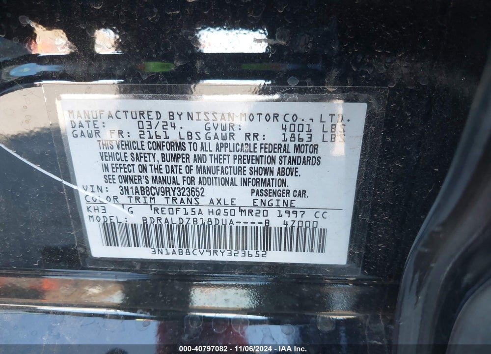 2024 NISSAN SENTRA VIN: 3N1AB8CV9RY323652