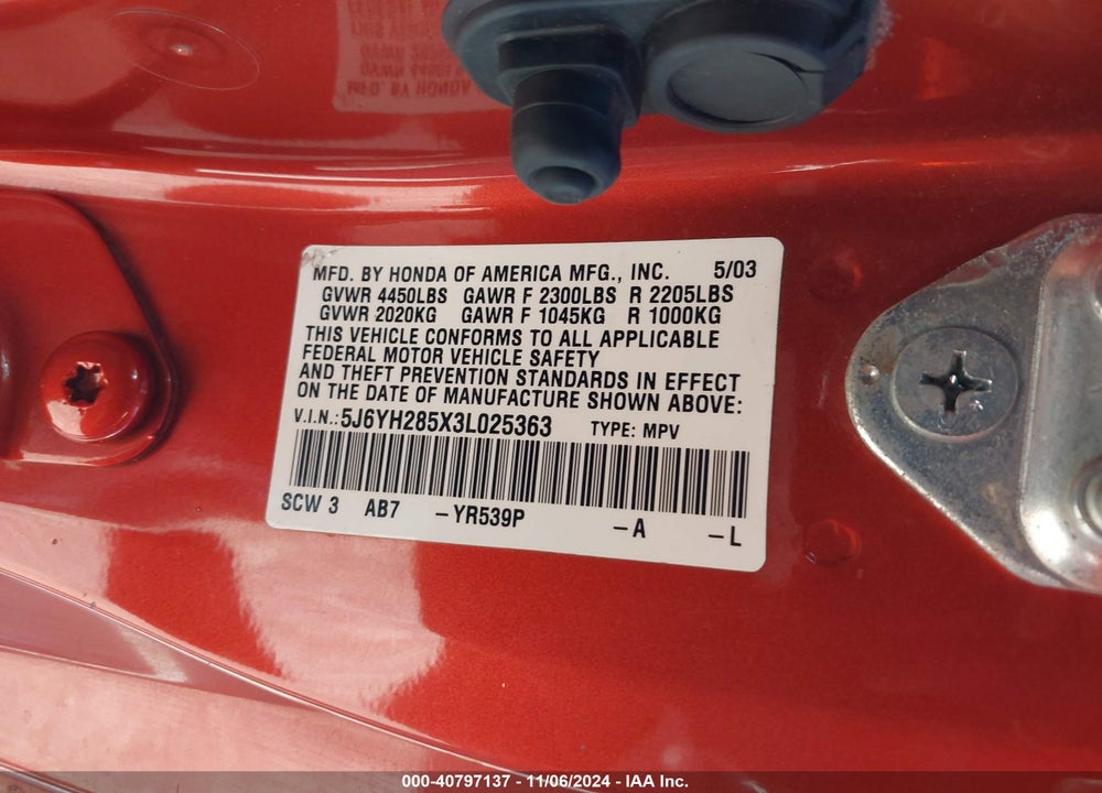 2003 HONDA ELEMENT EX VIN: 5J6YH285X3L025363