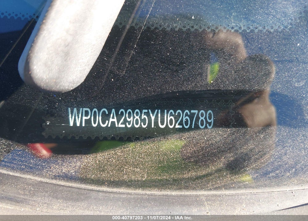 2000 PORSCHE BOXSTER VIN: WP0CA2985YU626789