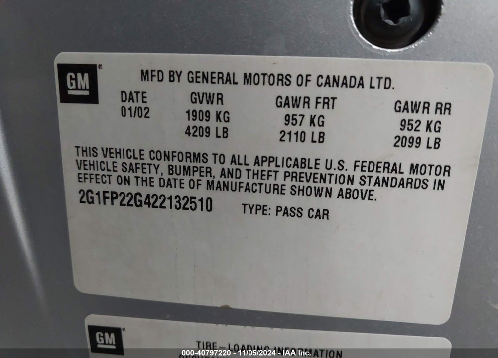 2002 CHEVROLET CAMARO Z28 VIN: 2G1FP22G422132510