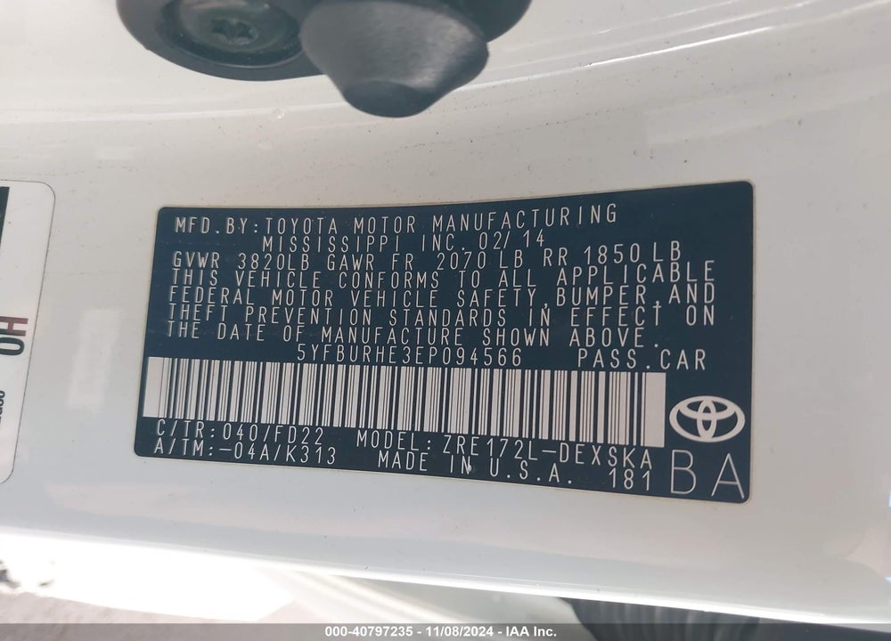 2014 TOYOTA COROLLA S PLUS VIN: 5YFBURHE3EP094566