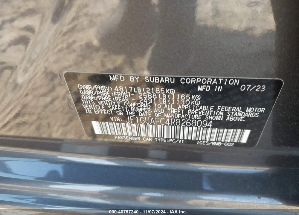 2024 SUBARU IMPREZA VIN: JF1GUAFC4R8268094