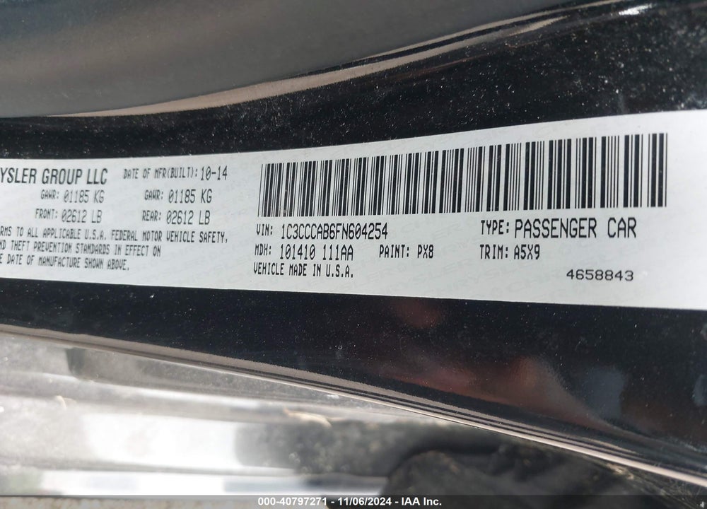2015 CHRYSLER 200 LIMITED VIN: 1C3CCCAB6FN604254