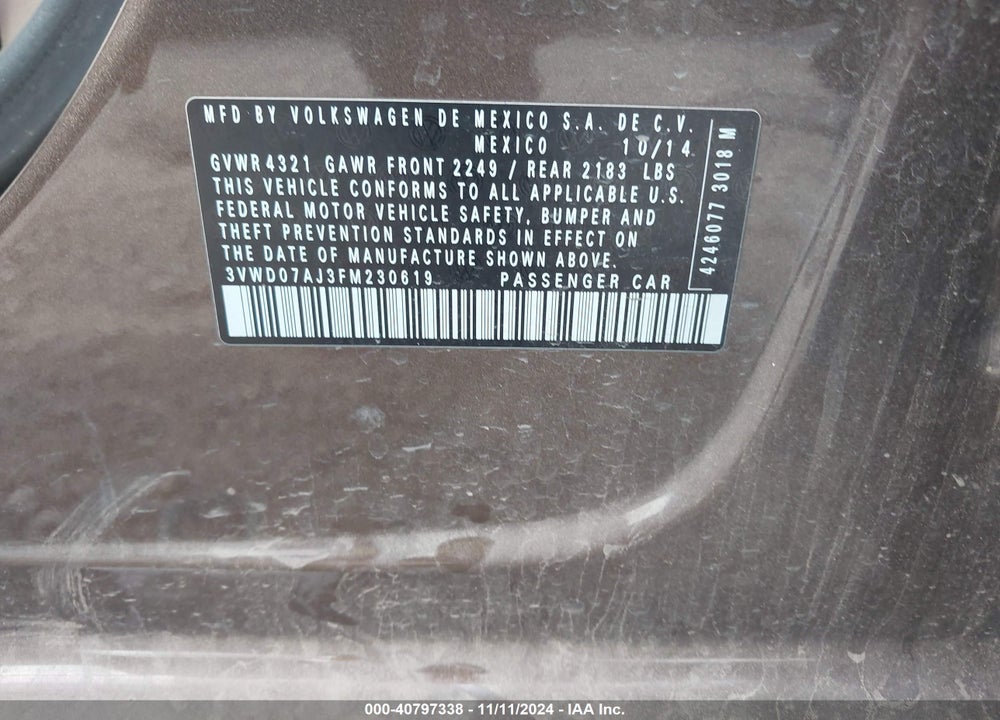 2015 VOLKSWAGEN JETTA 1.8T SE VIN: 3VWD07AJ3FM230619