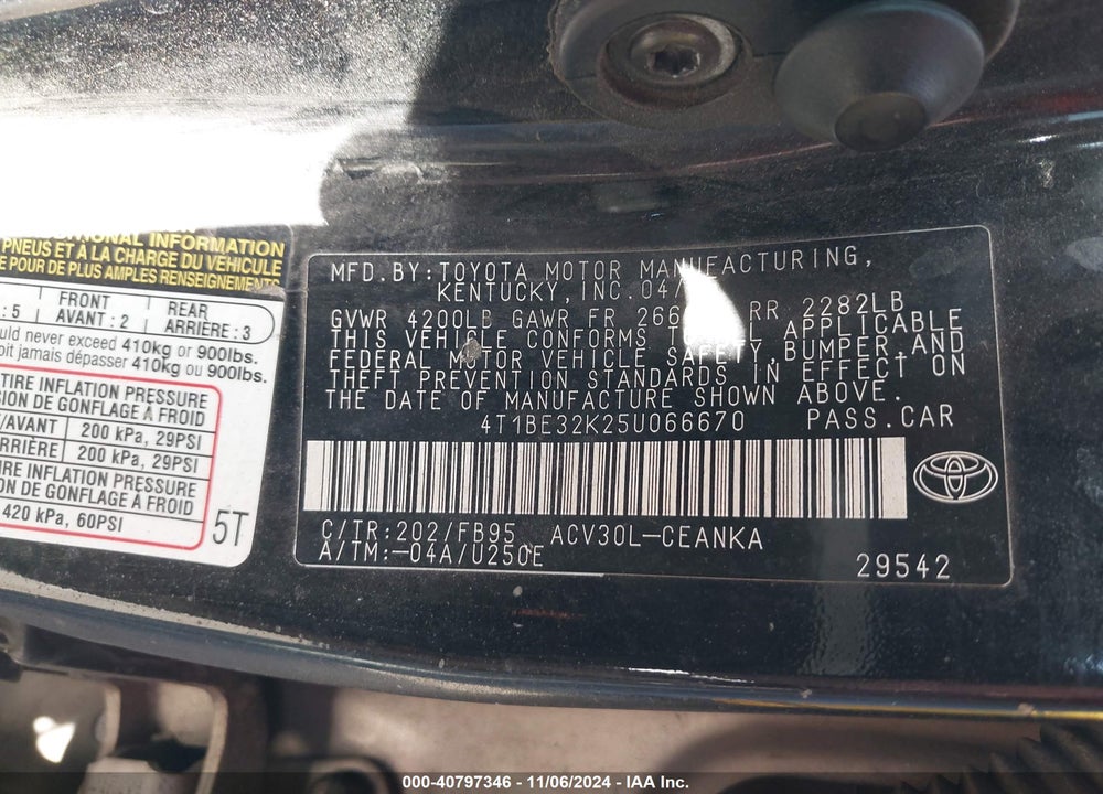 2005 TOYOTA CAMRY STD/ VIN: 4T1BE32K25U066670